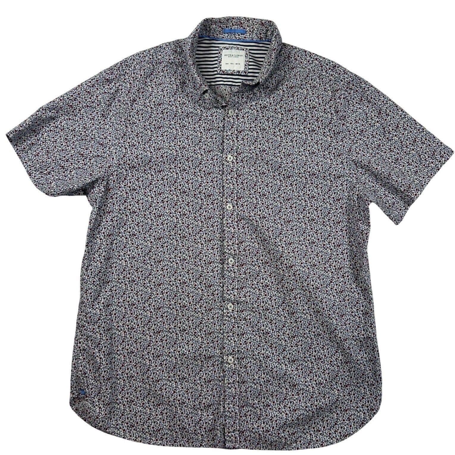 Denim & Flower Ricky Singh Mens Large Floral Button Down Shirt 100% Cotton