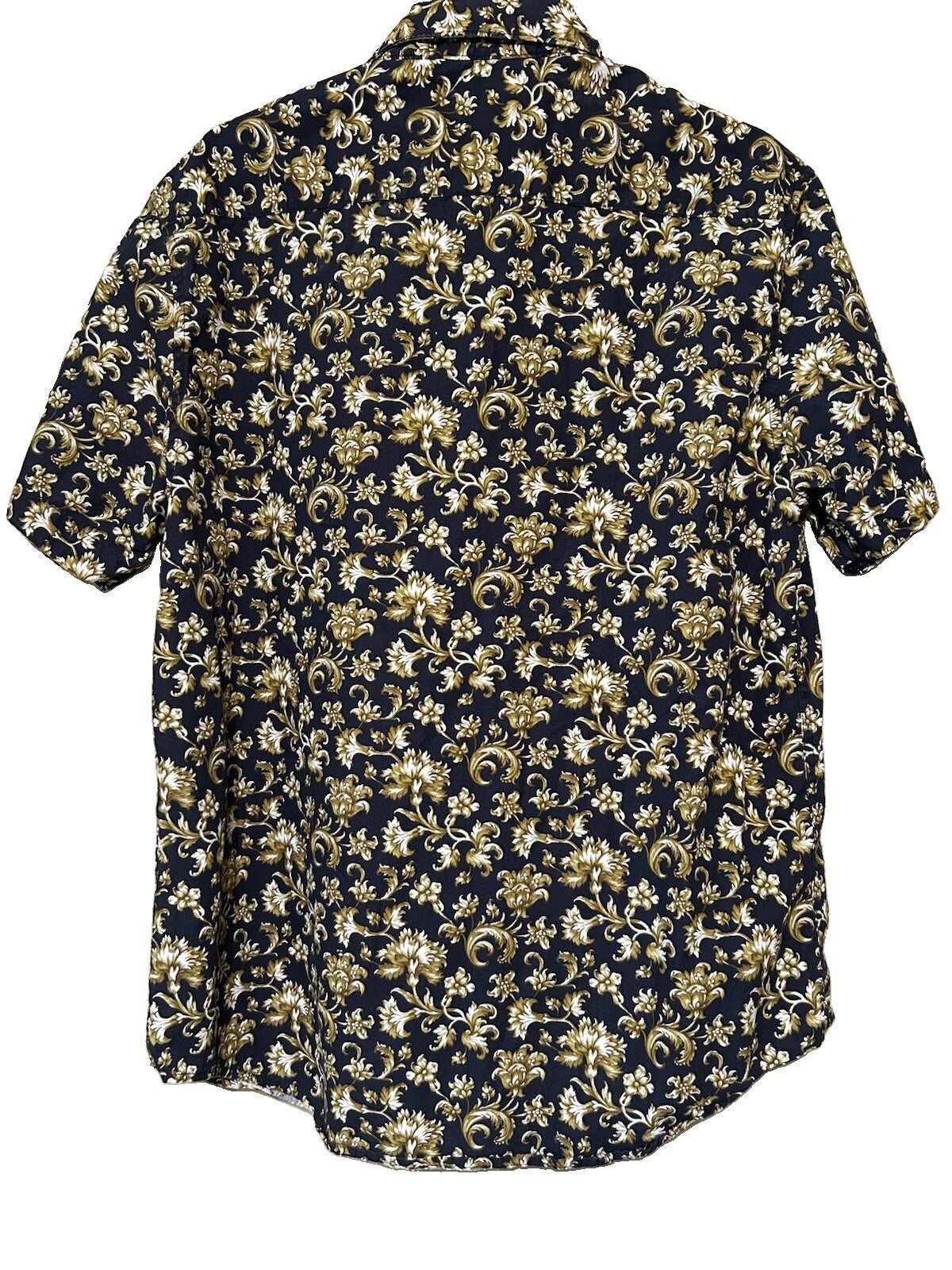 Denim & Flower Ricky Singh Mens Large Short Sleeve Button Front Shirt Blue Gold