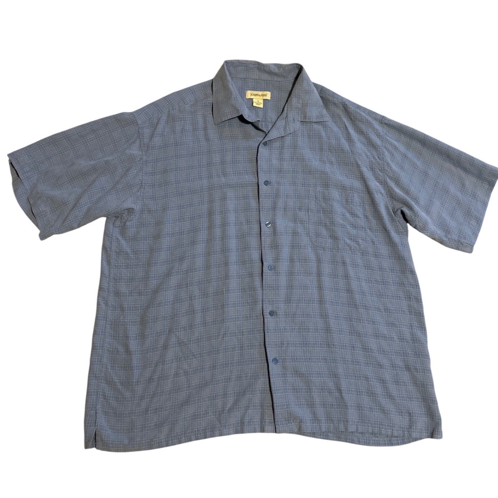 Joseph & Feiss Mens 2X Blue Plaid Short Sleeve Button Down Modal Blend Shirt