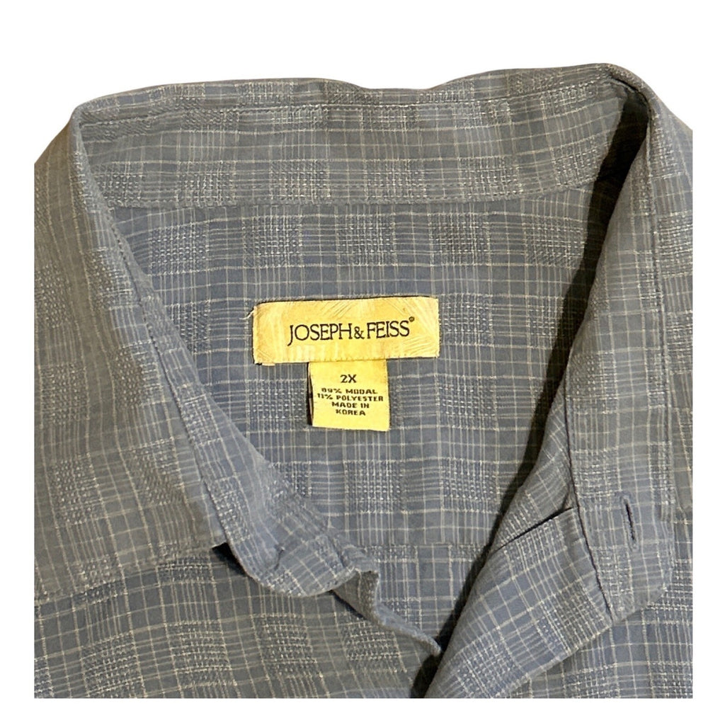 Joseph & Feiss Mens 2X Blue Plaid Short Sleeve Button Down Modal Blend Shirt