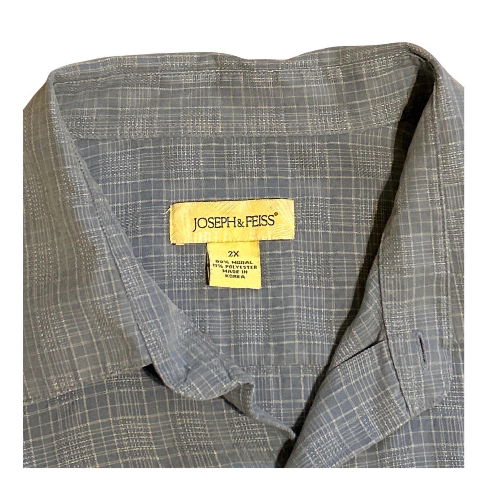 Joseph & Feiss Mens 2X Blue Plaid Short Sleeve Button Down Modal Blend Shirt