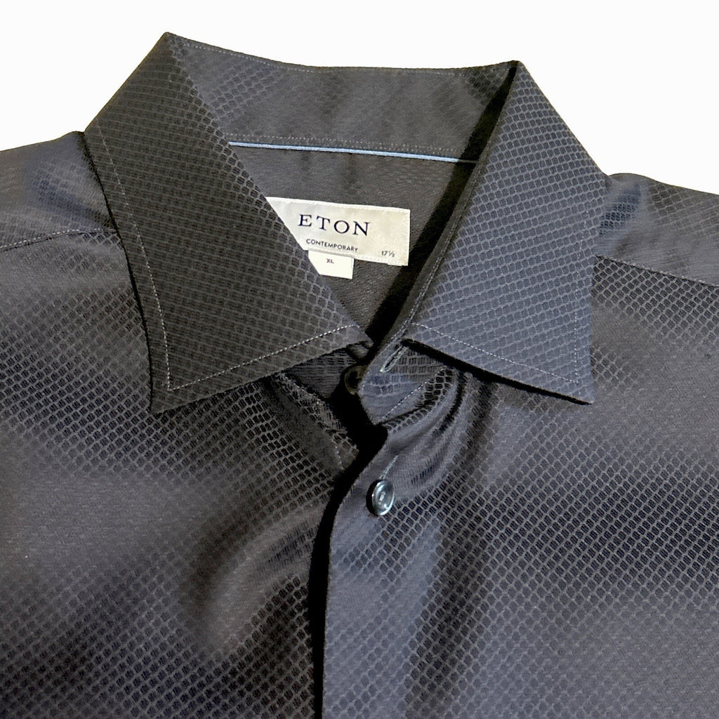 Eton Mens XL Contemporary Dress Shirt Black Long Sleeve Cotton