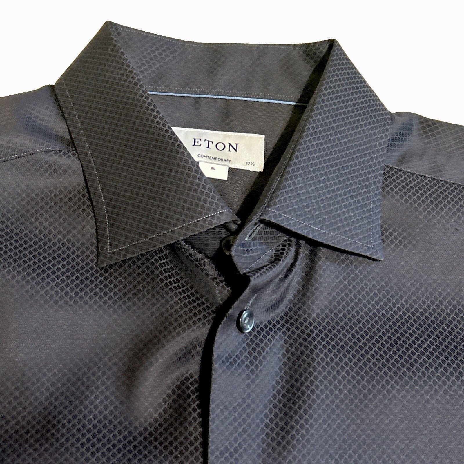 Eton Mens XL Contemporary Dress Shirt Black Long Sleeve Cotton