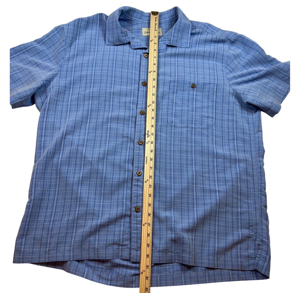 Island Shores Mens XL Blue Plaid Short Sleeve Button Down Camp Shirt Rayon Blend