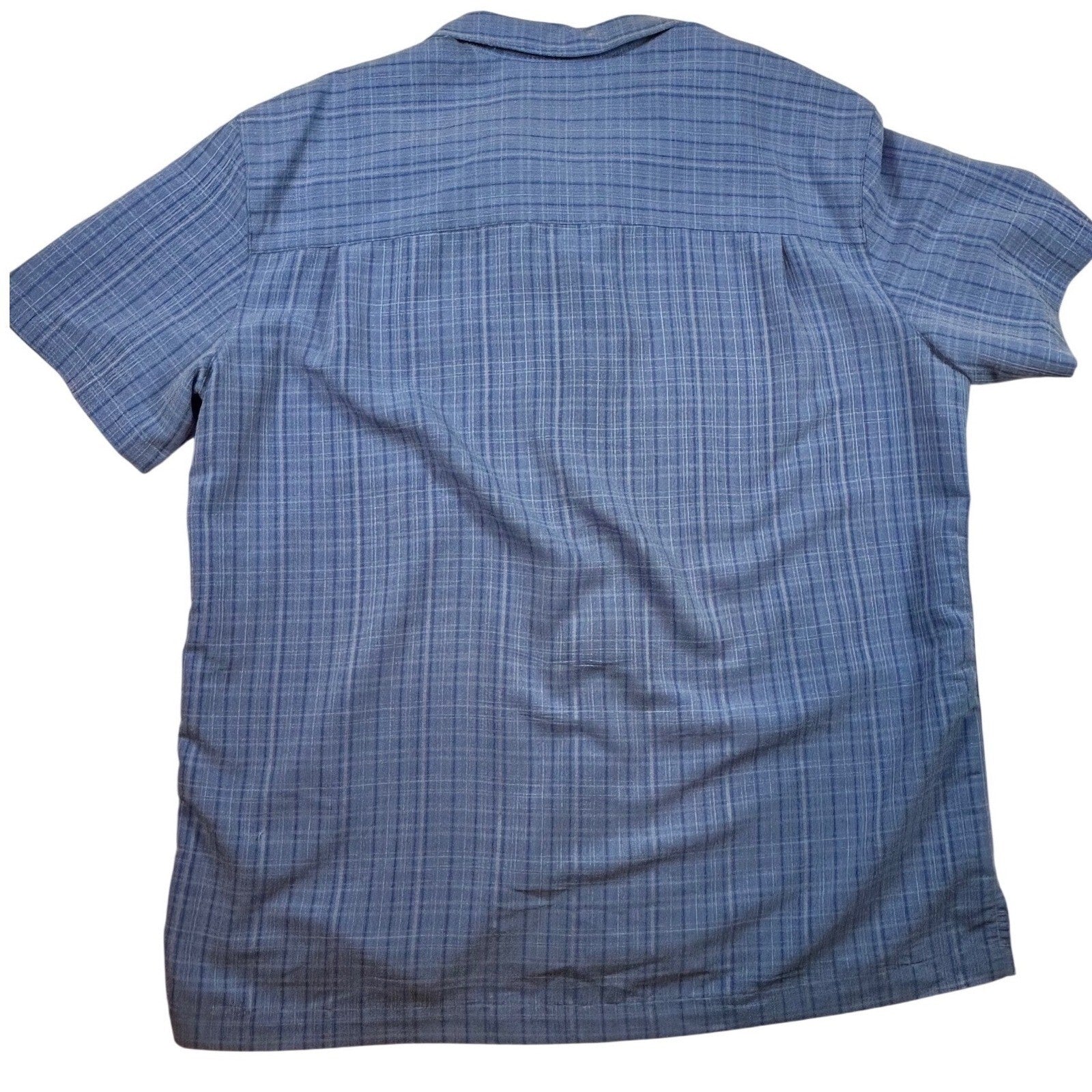 Island Shores Mens XL Blue Plaid Short Sleeve Button Down Camp Shirt Rayon Blend