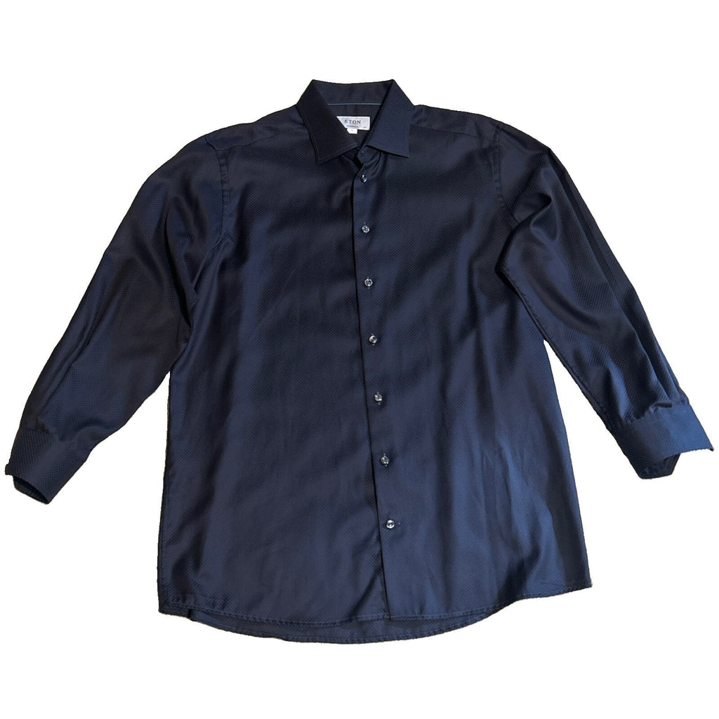 Eton Mens XL Contemporary Dress Shirt Black Long Sleeve Cotton