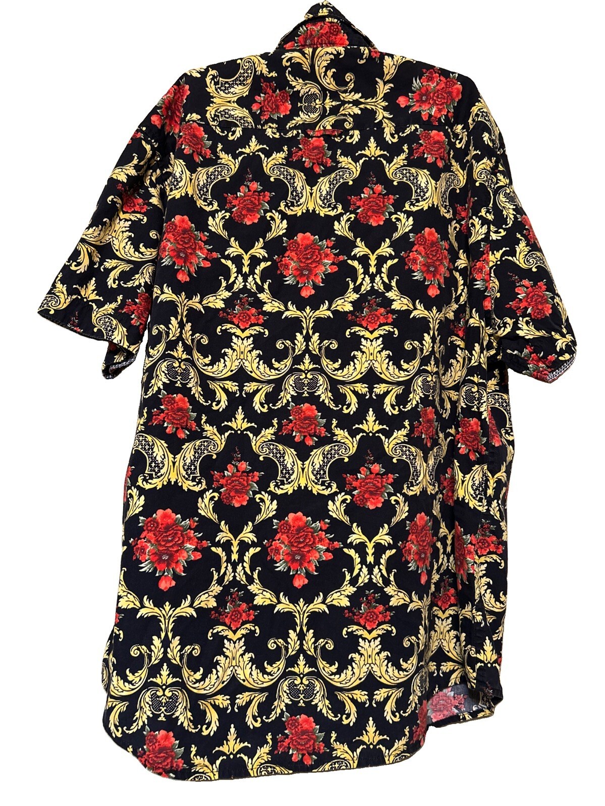 Denim & Flower Ricky Singh Large Black Red Floral Baroque Button Shirt Men’s