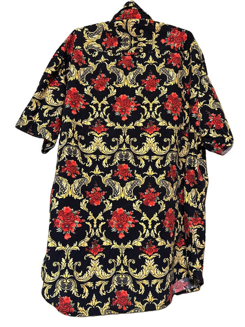 Denim & Flower Ricky Singh Large Black Red Floral Baroque Button Shirt Men’s