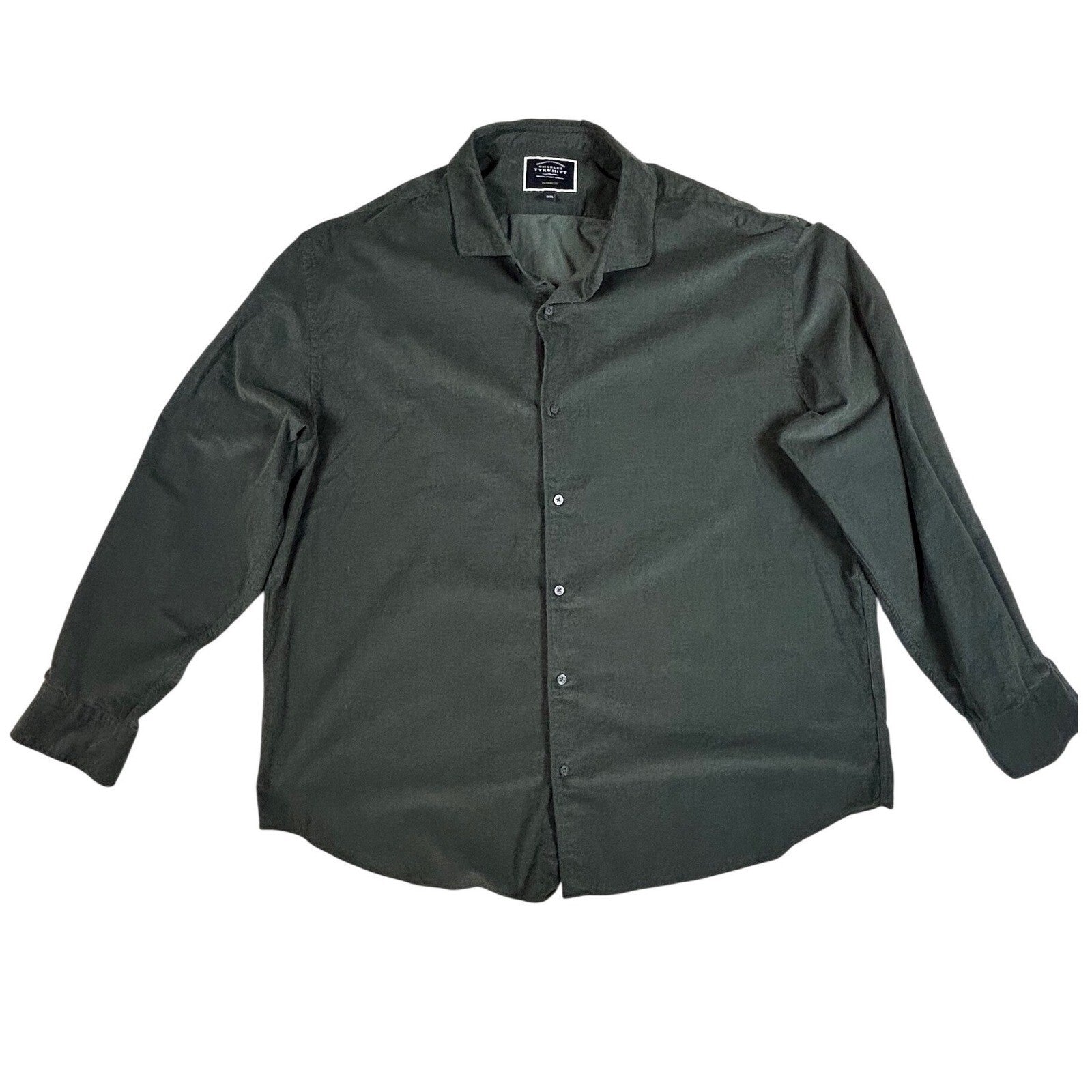 Charles Tyrwhitt Mens XXXL Corduroy Shirt Dark Green Classic Fit Button Down