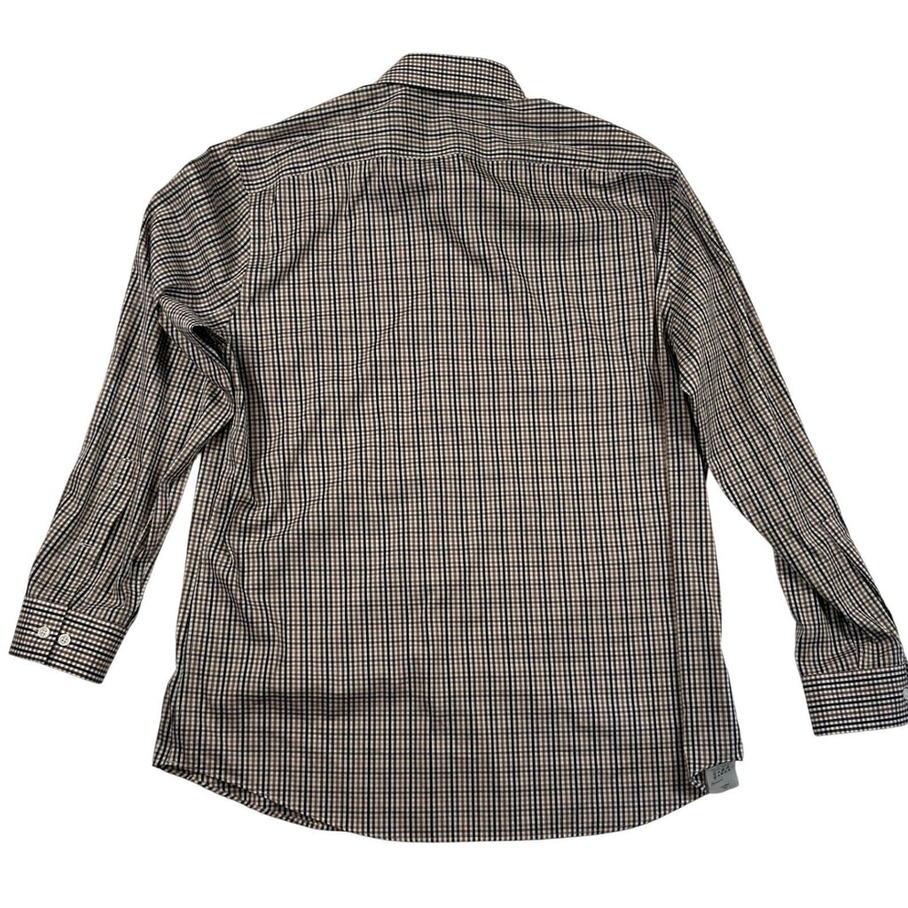 Michael Kors Mens Slim Fit Travel Stretch Dress Shirt Brown Black Check 16.5 Lg