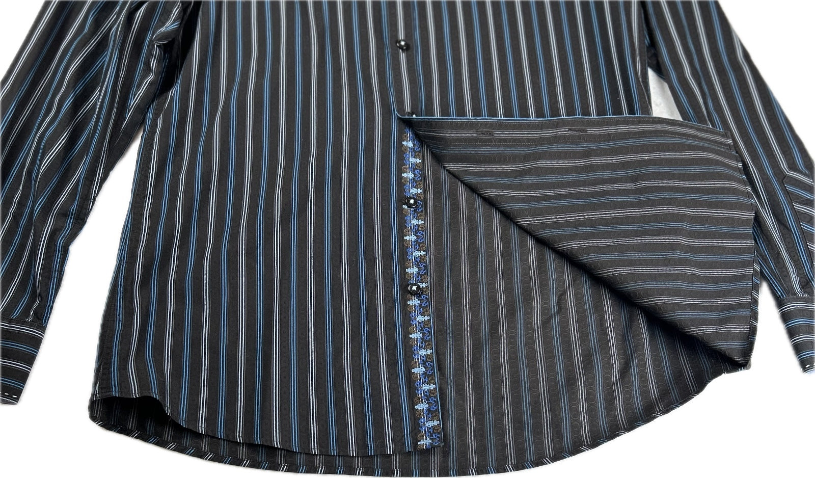 Zagiri Men's Long Sleeve Button-Up Shirt Large Black and Blue Striped