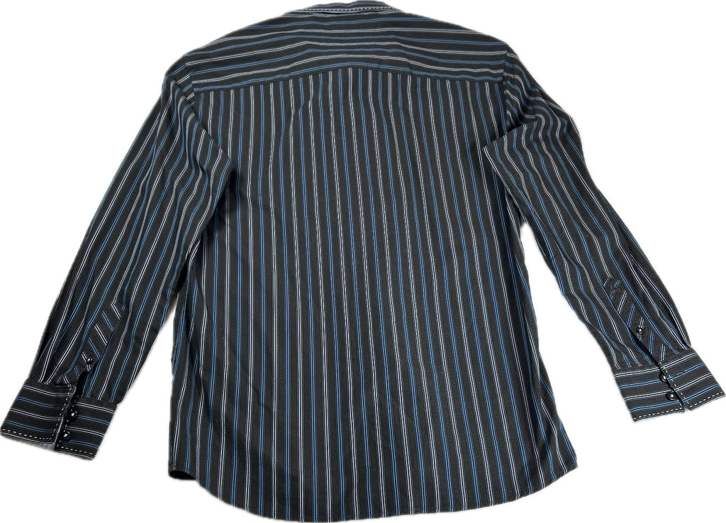 Zagiri Men's Long Sleeve Button-Up Shirt Large Black and Blue Striped