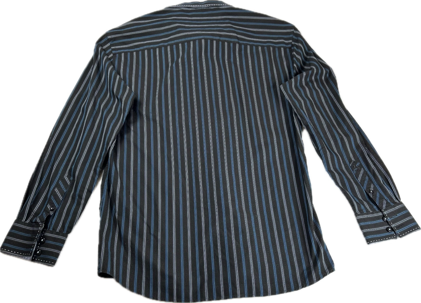 Zagiri Men's Long Sleeve Button-Up Shirt Large Black and Blue Striped