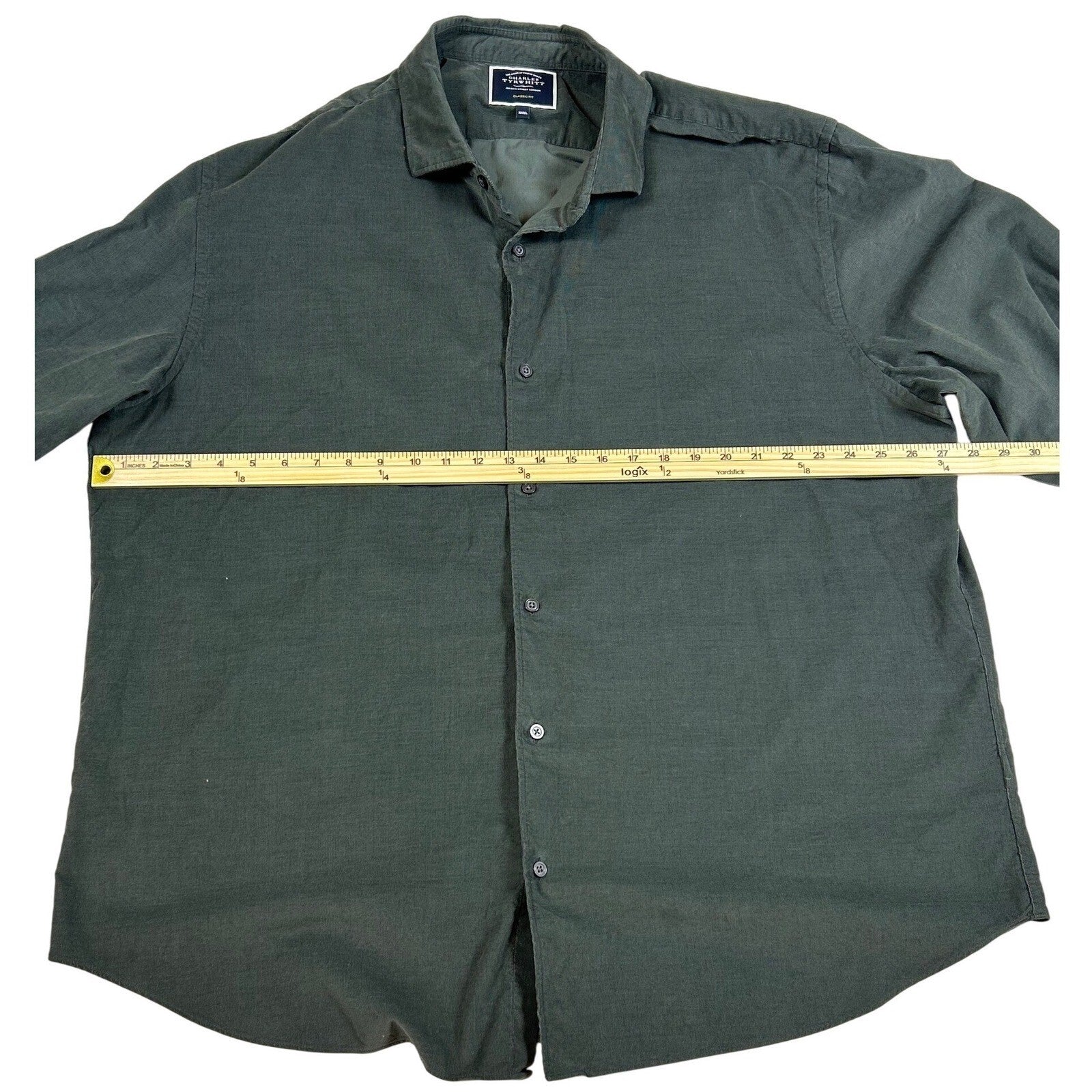 Charles Tyrwhitt Mens XXXL Corduroy Shirt Dark Green Classic Fit Button Down